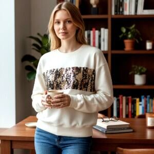 Victoria's Secret PINK Womens White Sequined Long Sleeve Top XS